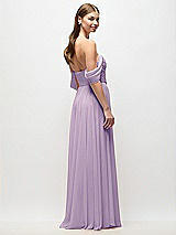 Rear View Thumbnail - Pale Purple Off-the-Shoulder Basque Corset Chiffon Maxi Dress