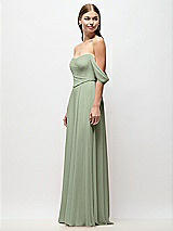 Side View Thumbnail - Sage Off-the-Shoulder Basque Corset Chiffon Maxi Dress