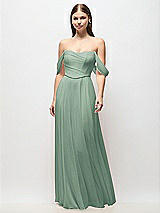 Front View Thumbnail - Seagrass Off-the-Shoulder Basque Corset Chiffon Maxi Dress
