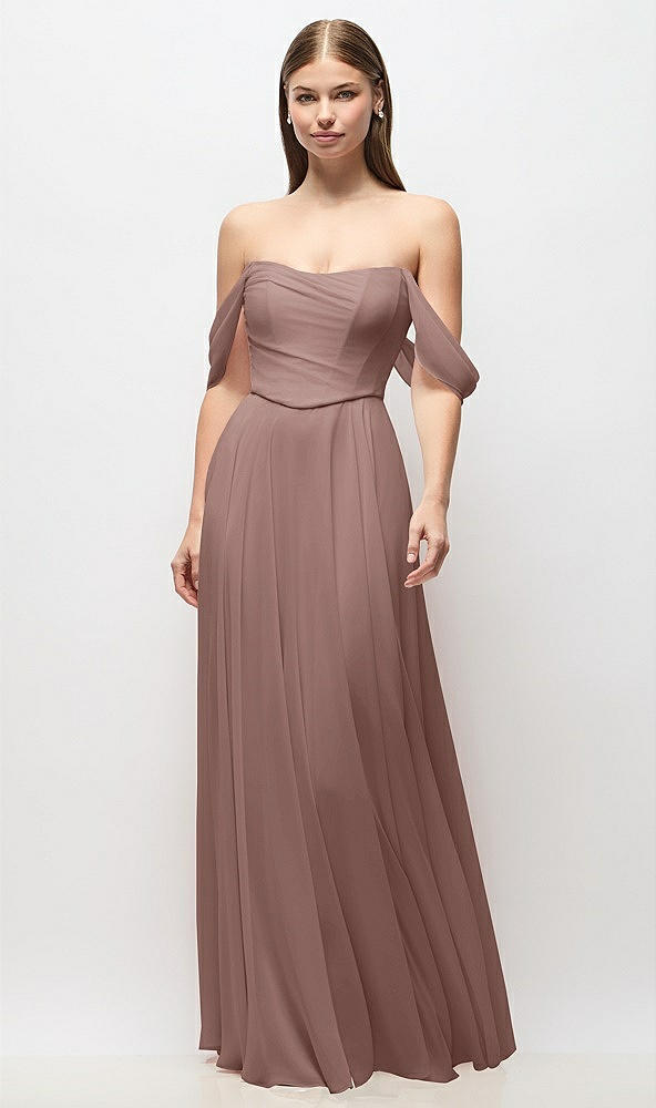 Front View - Sienna Off-the-Shoulder Basque Corset Chiffon Maxi Dress