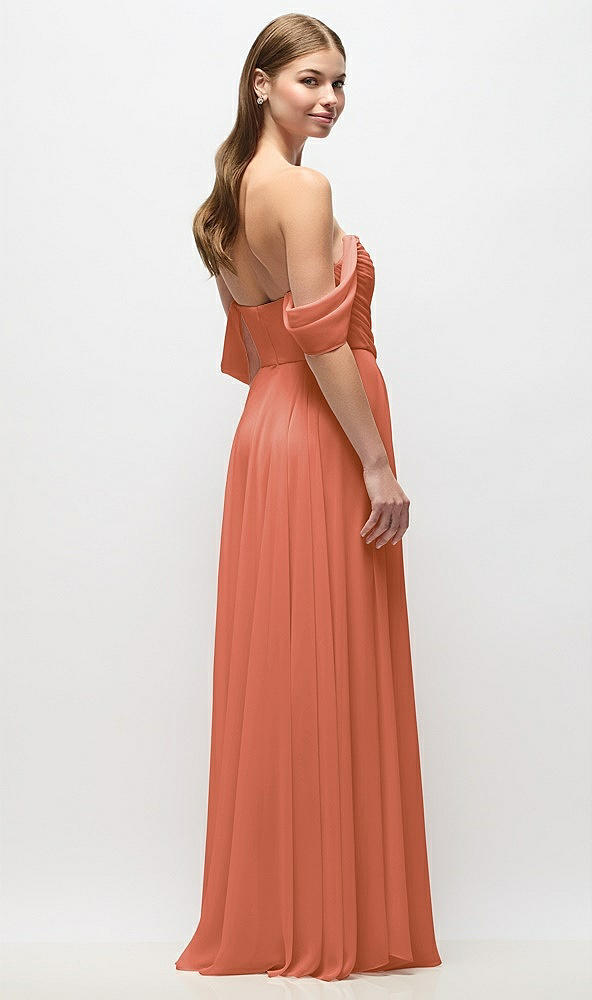 Back View - Terracotta Copper Off-the-Shoulder Basque Corset Chiffon Maxi Dress