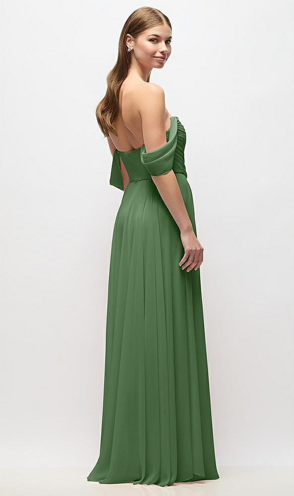 Back View - Vineyard Green Off-the-Shoulder Basque Corset Chiffon Maxi Dress