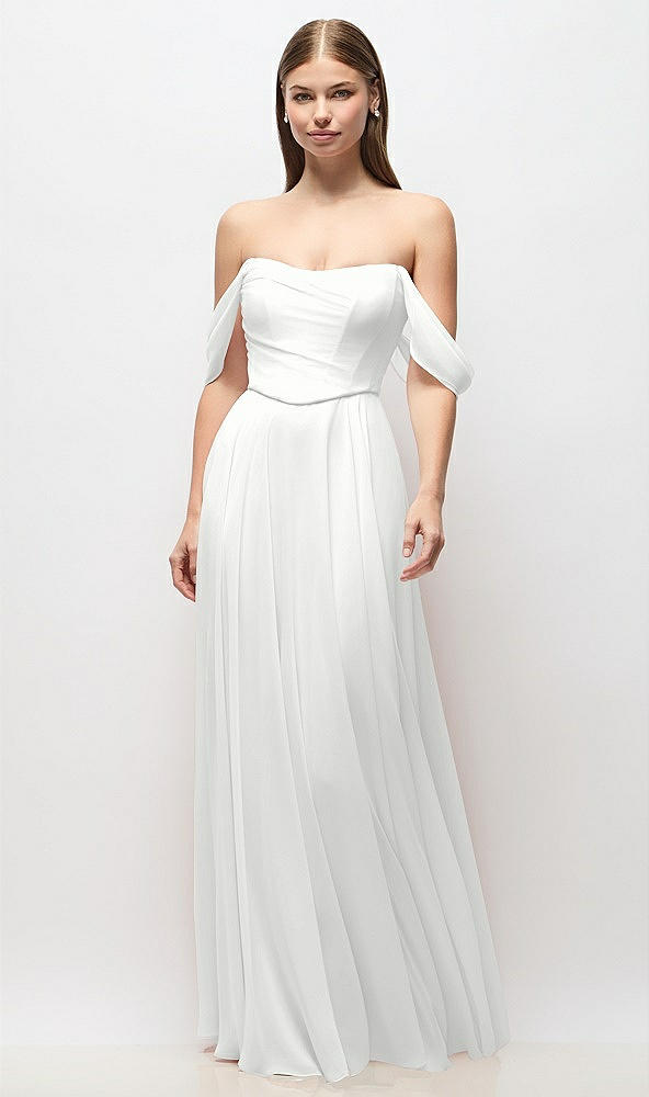 Front View - White Off-the-Shoulder Basque Corset Chiffon Maxi Dress