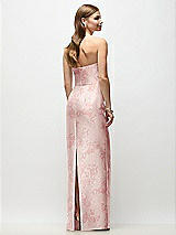 Rear View Thumbnail - Bow And Blossom Print Strapless Asymmetrical Draped Satin Column Floral Maxi Dress