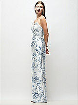 Side View Thumbnail - Cottage Rose Larkspur Strapless Asymmetrical Draped Satin Column Floral Maxi Dress