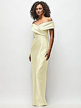 Side View Thumbnail - Butter Yellow Draped Wrap Off-the-Shoulder Satin Column Floral Maxi Dress