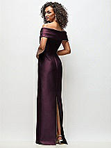 Rear View Thumbnail - Deep Plum Draped Wrap Off-the-Shoulder Satin Column Floral Maxi Dress