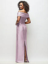 Rear View Thumbnail - Suede Rose Draped Wrap Off-the-Shoulder Satin Column Floral Maxi Dress