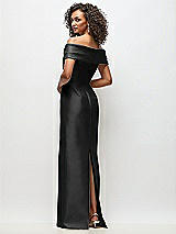 Rear View Thumbnail - Black Draped Wrap Off-the-Shoulder Satin Column Floral Maxi Dress