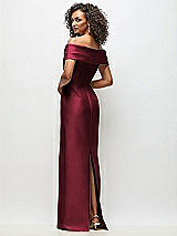 Rear View Thumbnail - Cabernet Draped Wrap Off-the-Shoulder Satin Column Floral Maxi Dress