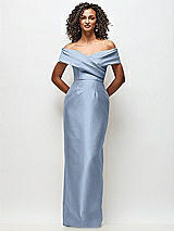 Front View Thumbnail - Cloudy Draped Wrap Off-the-Shoulder Satin Column Floral Maxi Dress