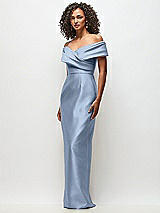 Side View Thumbnail - Cloudy Draped Wrap Off-the-Shoulder Satin Column Floral Maxi Dress