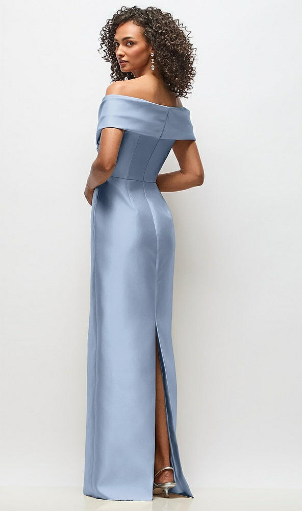 Back View - Cloudy Draped Wrap Off-the-Shoulder Satin Column Floral Maxi Dress