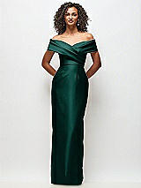 Front View Thumbnail - Evergreen Draped Wrap Off-the-Shoulder Satin Column Floral Maxi Dress