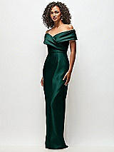 Side View Thumbnail - Evergreen Draped Wrap Off-the-Shoulder Satin Column Floral Maxi Dress