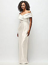 Side View Thumbnail - Ivory Draped Wrap Off-the-Shoulder Satin Column Floral Maxi Dress