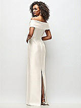 Rear View Thumbnail - Ivory Draped Wrap Off-the-Shoulder Satin Column Floral Maxi Dress