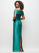 Rear View Thumbnail - Jade Draped Wrap Off-the-Shoulder Satin Column Floral Maxi Dress
