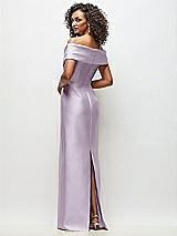 Rear View Thumbnail - Lilac Haze Draped Wrap Off-the-Shoulder Satin Column Floral Maxi Dress