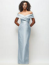 Front View Thumbnail - Mist Draped Wrap Off-the-Shoulder Satin Column Floral Maxi Dress