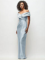 Side View Thumbnail - Mist Draped Wrap Off-the-Shoulder Satin Column Floral Maxi Dress