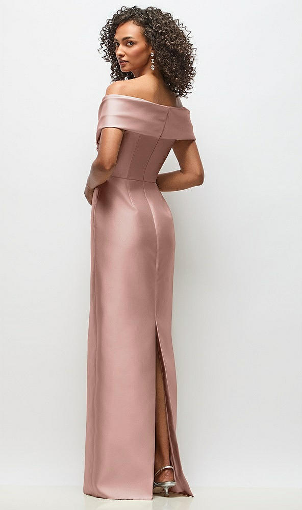 Back View - Neu Nude Draped Wrap Off-the-Shoulder Satin Column Floral Maxi Dress