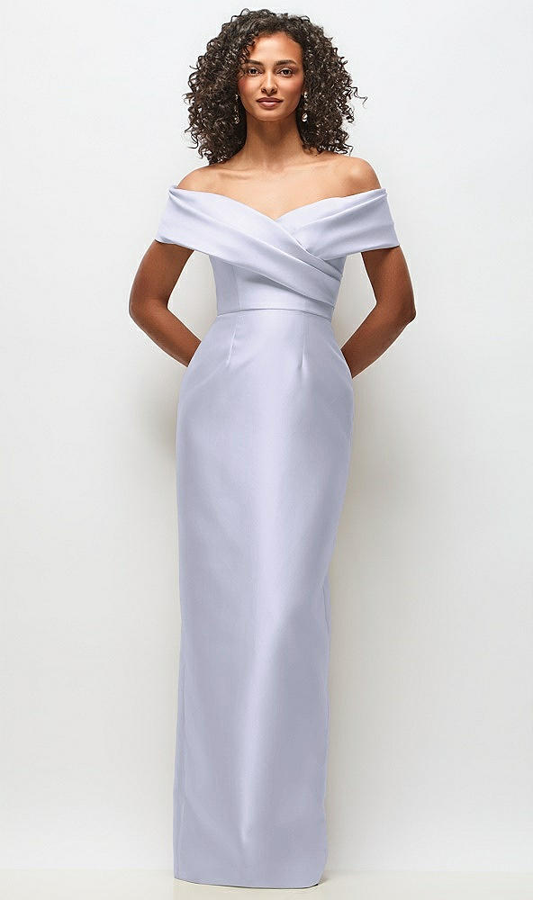 Front View - Silver Dove Draped Wrap Off-the-Shoulder Satin Column Floral Maxi Dress