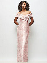 Front View Thumbnail - Bow And Blossom Print Draped Wrap Off-the-Shoulder Satin Column Maxi Dress