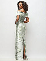 Rear View Thumbnail - Sage Cottage Rose Draped Wrap Off-the-Shoulder Satin Column Maxi Dress