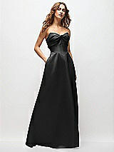 Front View Thumbnail - Black Strapless Twist Cuff Neck Satin Maxi Dress with Basque-Waist & Full Skirt