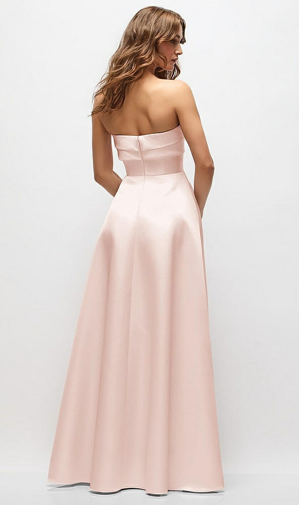 Back View - Blush Strapless Twist Cuff Neck Satin Maxi Dress with Basque-Waist & Full Skirt