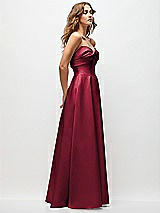 Side View Thumbnail - Burgundy Strapless Twist Cuff Neck Satin Maxi Dress with Basque-Waist & Full Skirt