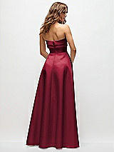 Rear View Thumbnail - Burgundy Strapless Twist Cuff Neck Satin Maxi Dress with Basque-Waist & Full Skirt