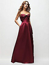 Front View Thumbnail - Cabernet Strapless Twist Cuff Neck Satin Maxi Dress with Basque-Waist & Full Skirt