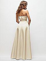 Rear View Thumbnail - Champagne Strapless Twist Cuff Neck Satin Maxi Dress with Basque-Waist & Full Skirt