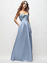Front View Thumbnail - Cloudy Strapless Twist Cuff Neck Satin Maxi Dress with Basque-Waist & Full Skirt
