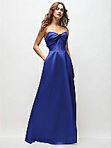 Front View Thumbnail - Cobalt Blue Strapless Twist Cuff Neck Satin Maxi Dress with Basque-Waist & Full Skirt