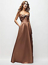 Front View Thumbnail - Cognac Strapless Twist Cuff Neck Satin Maxi Dress with Basque-Waist & Full Skirt