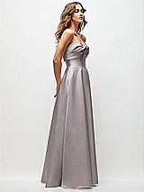 Side View Thumbnail - Cashmere Gray Strapless Twist Cuff Neck Satin Maxi Dress with Basque-Waist & Full Skirt