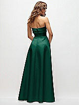 Rear View Thumbnail - Hunter Green Strapless Twist Cuff Neck Satin Maxi Dress with Basque-Waist & Full Skirt