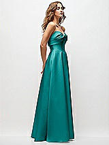 Side View Thumbnail - Jade Strapless Twist Cuff Neck Satin Maxi Dress with Basque-Waist & Full Skirt