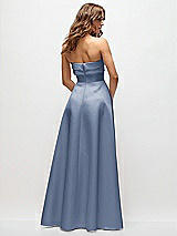 Rear View Thumbnail - Larkspur Blue Strapless Twist Cuff Neck Satin Maxi Dress with Basque-Waist & Full Skirt