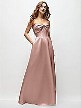 Front View Thumbnail - Neu Nude Strapless Twist Cuff Neck Satin Maxi Dress with Basque-Waist & Full Skirt