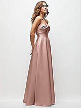 Side View Thumbnail - Neu Nude Strapless Twist Cuff Neck Satin Maxi Dress with Basque-Waist & Full Skirt