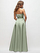 Rear View Thumbnail - Sage Strapless Twist Cuff Neck Satin Maxi Dress with Basque-Waist & Full Skirt