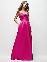 Front View Thumbnail - Think Pink Strapless Twist Cuff Neck Satin Maxi Dress with Basque-Waist & Full Skirt