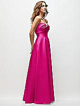 Side View Thumbnail - Think Pink Strapless Twist Cuff Neck Satin Maxi Dress with Basque-Waist & Full Skirt