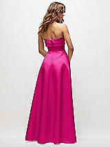 Rear View Thumbnail - Think Pink Strapless Twist Cuff Neck Satin Maxi Dress with Basque-Waist & Full Skirt