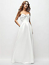 Front View Thumbnail - White Strapless Twist Cuff Neck Satin Maxi Dress with Basque-Waist & Full Skirt