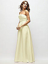 Side View Thumbnail - Butter Yellow Strapless Hand-Pleated Bodice Satin Maxi Dress with Full Pleated Skirt